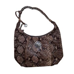 Brighton Hobo Bag Womens Large Brown Snakeskin Print Leather Excellent Medallion